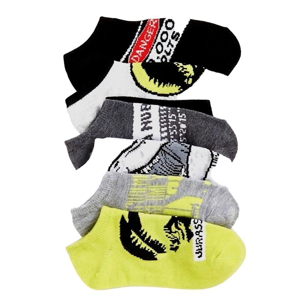 NEW Jurassic World Boys’ No Show Socks, 6-Pack Large - Shoe Size: 3-9 Dinosaur